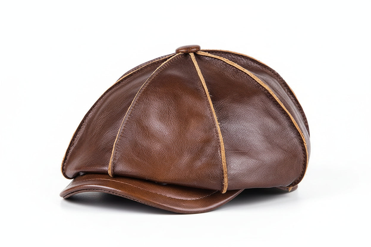 本革 八角形ニュースボーイキャップ（レトロスタイル）