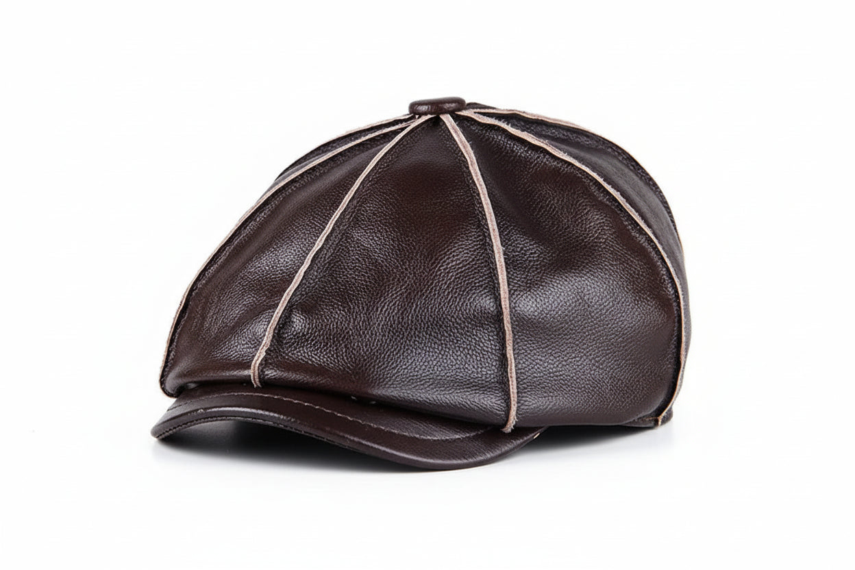 本革 八角形ニュースボーイキャップ（レトロスタイル）